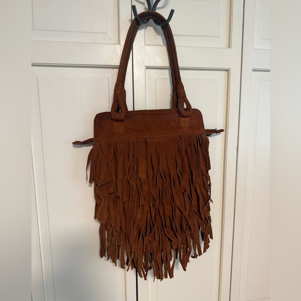 Genuine Suede Leather Fringe Shoulder Purse